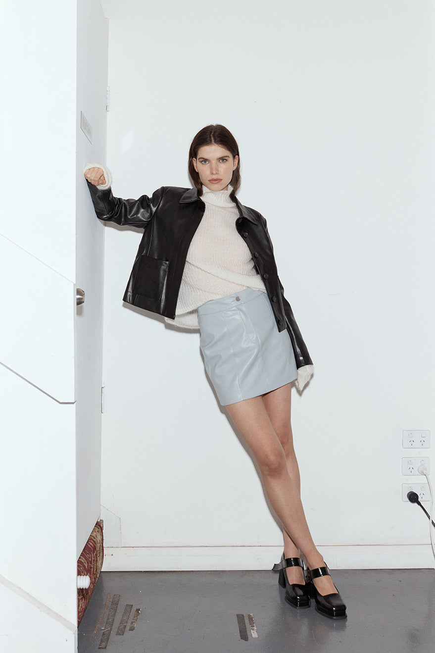 Friend Of Audrey Musier Leather Mini Skirt - Ice Blue