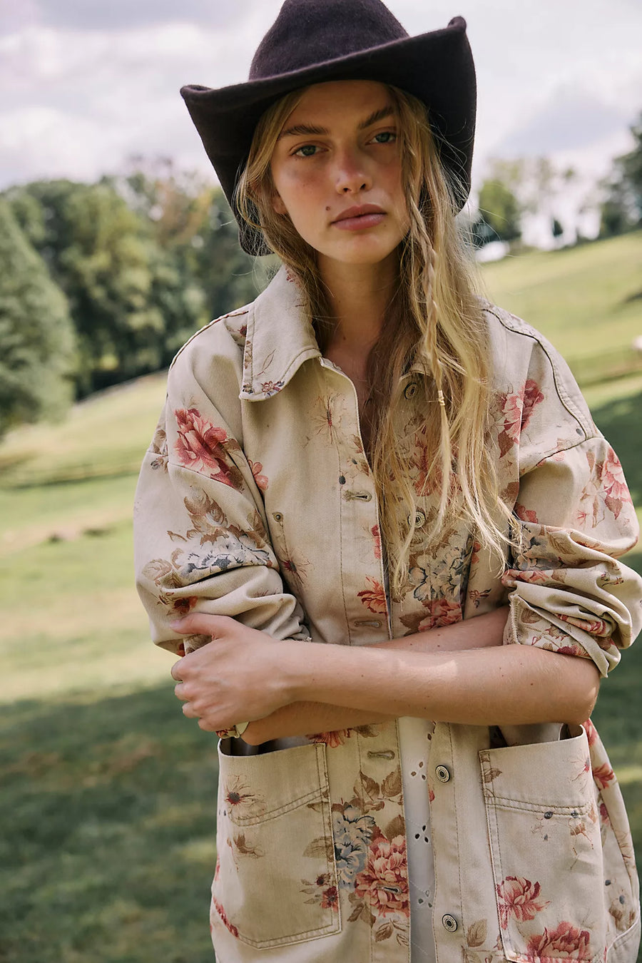 Free People Avery Denim Jacket - Exploded Floral