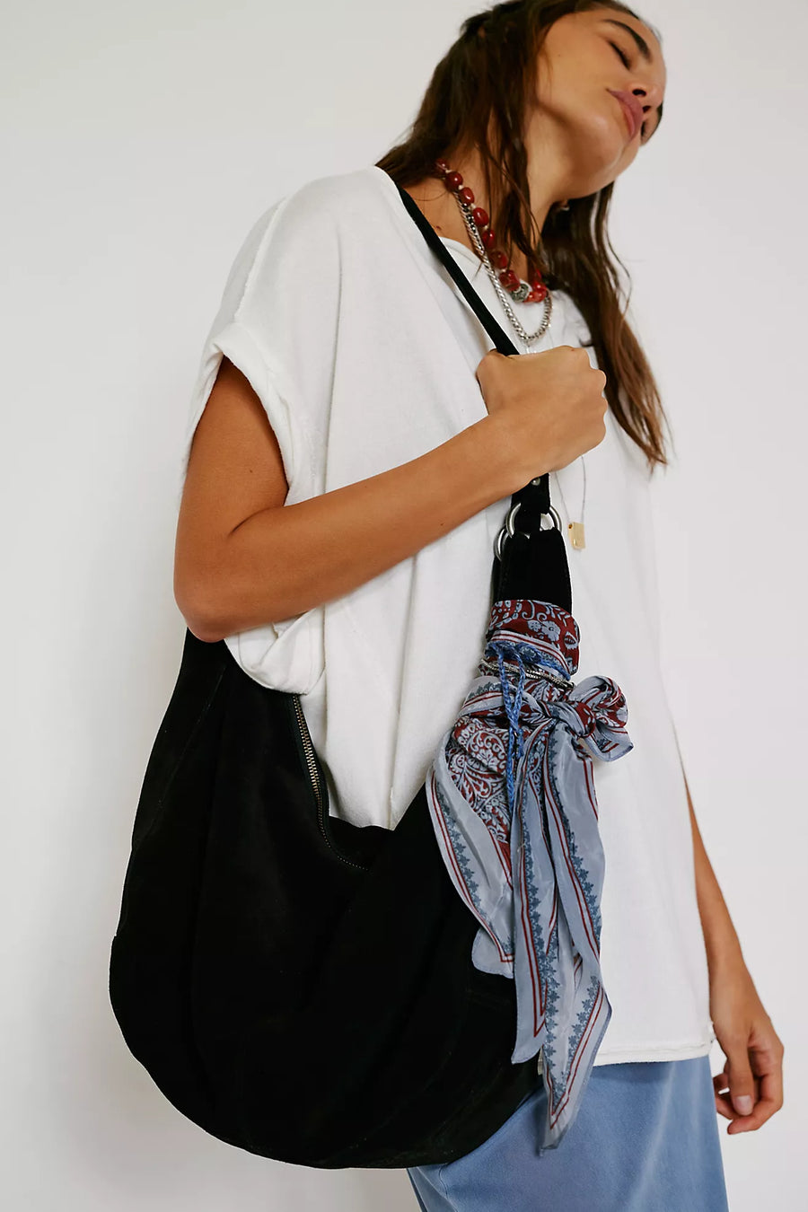 Free People Roma Suede Tote - Black