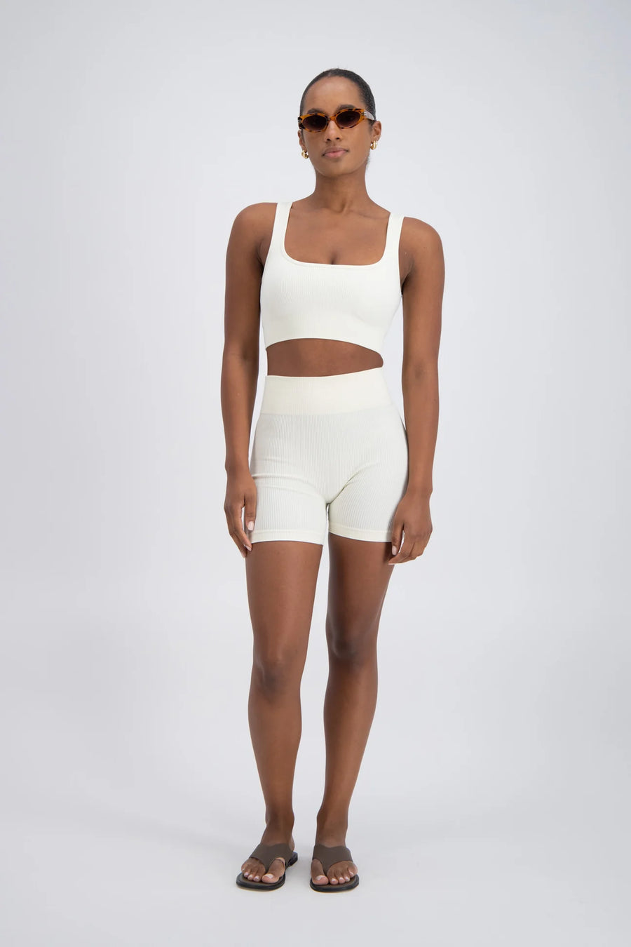 Jasmine Alexa Palermo Seamless Rib Knit Shorts - White