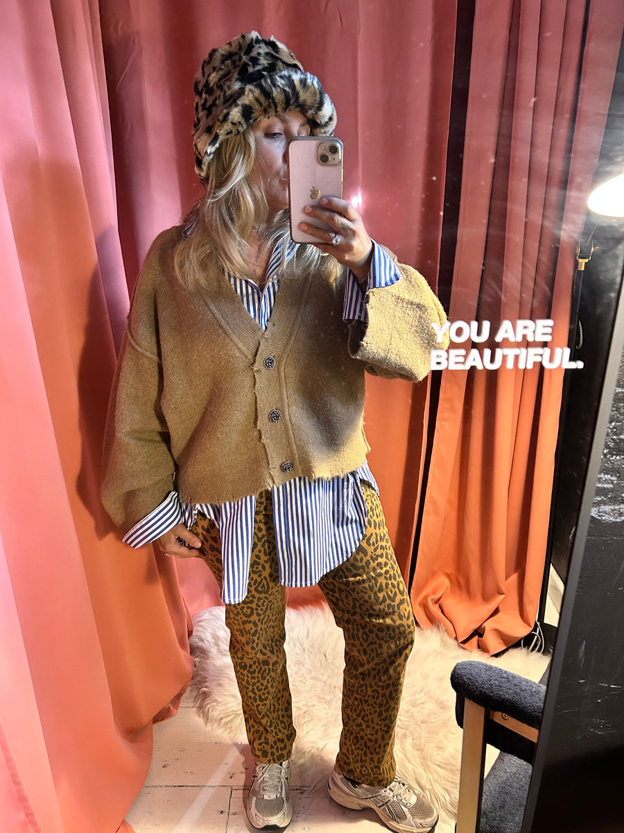 Unreal Fur Yeoman Hat - Light Leopard