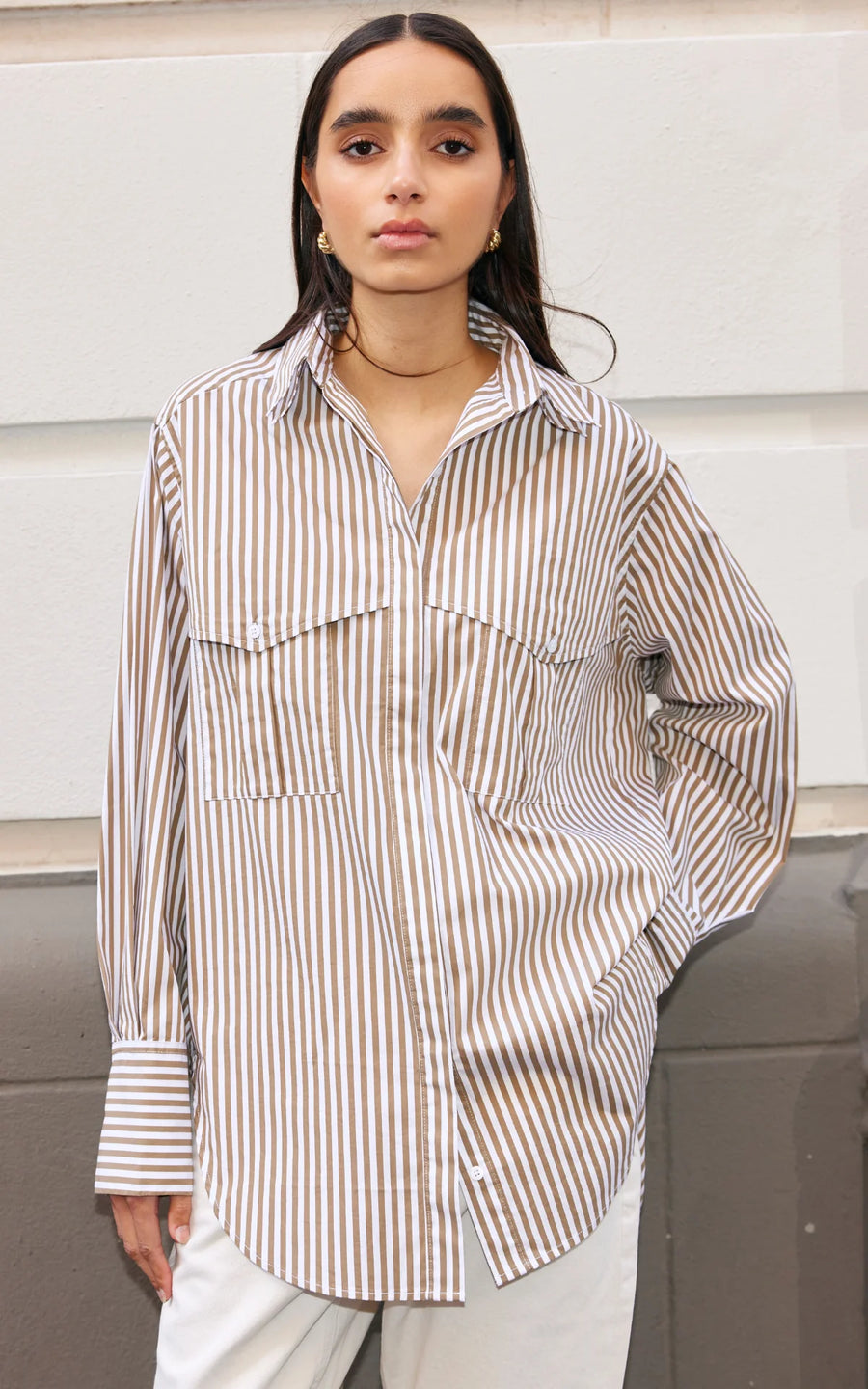 Kinney Riley Shirt - Stone/Ivory Stripe