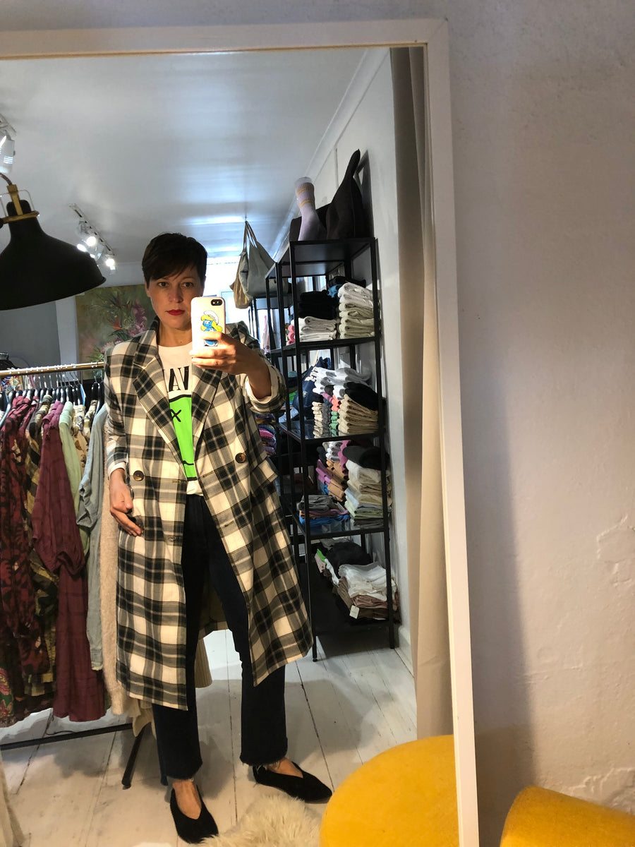 Free People Freddie Longline Blazer Plaid - Green Plaid