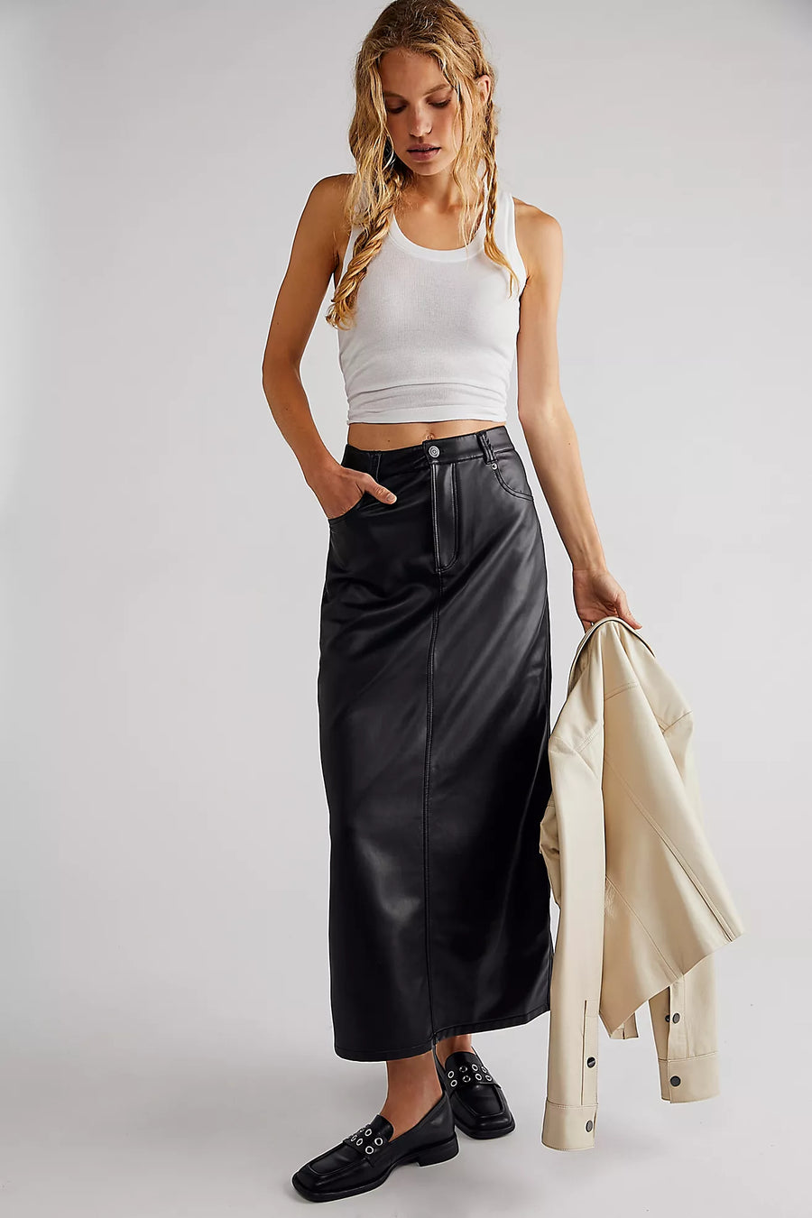 Free People City Slicker Vegan Maxi - Black