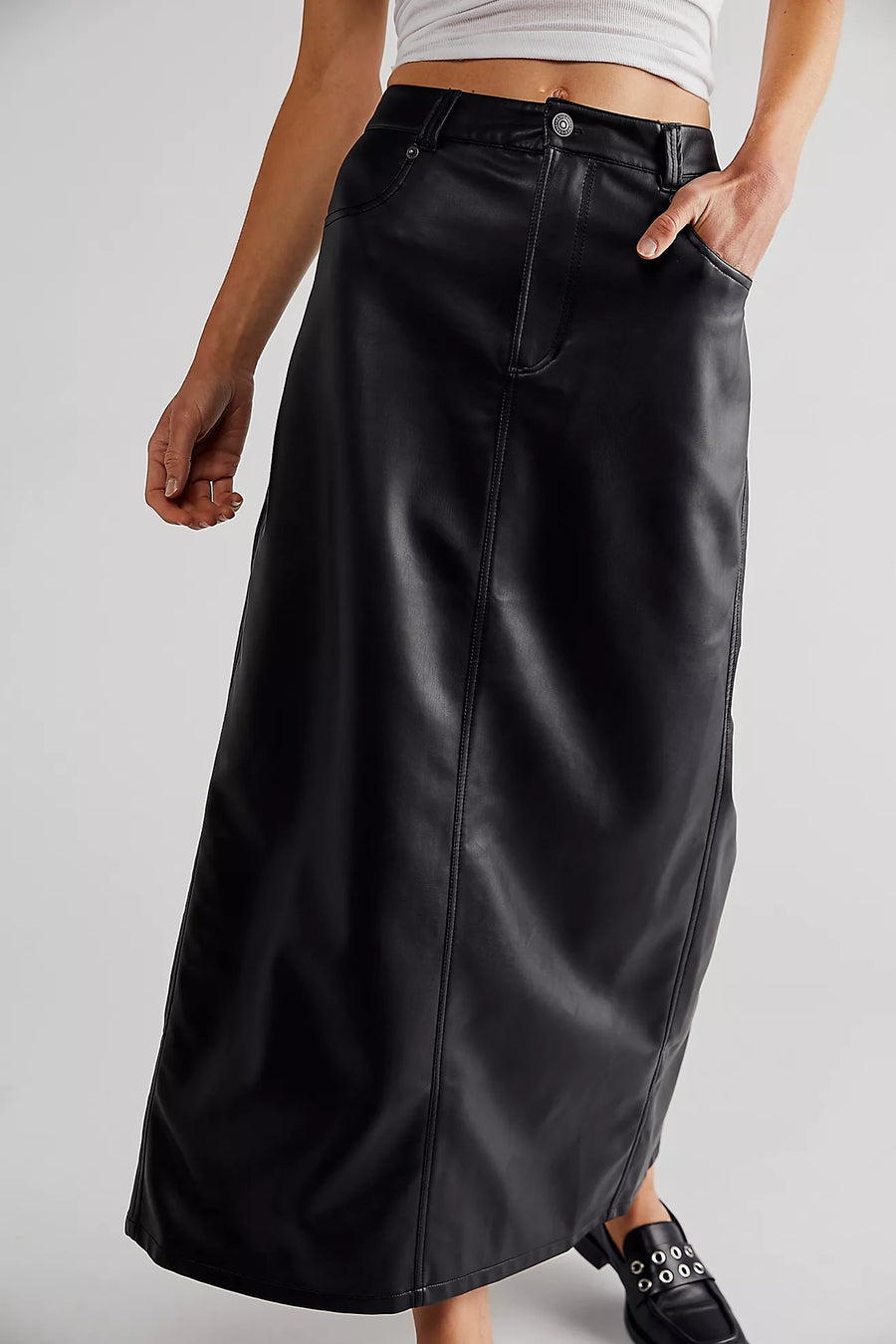 Free People City Slicker Vegan Maxi - Black