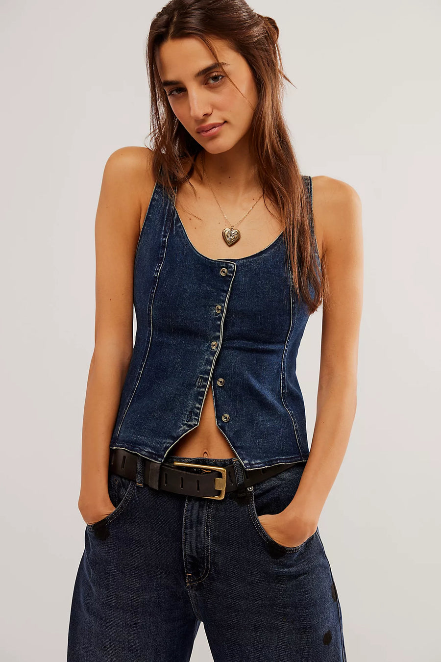Free People Kara Vest - Rugged Denim