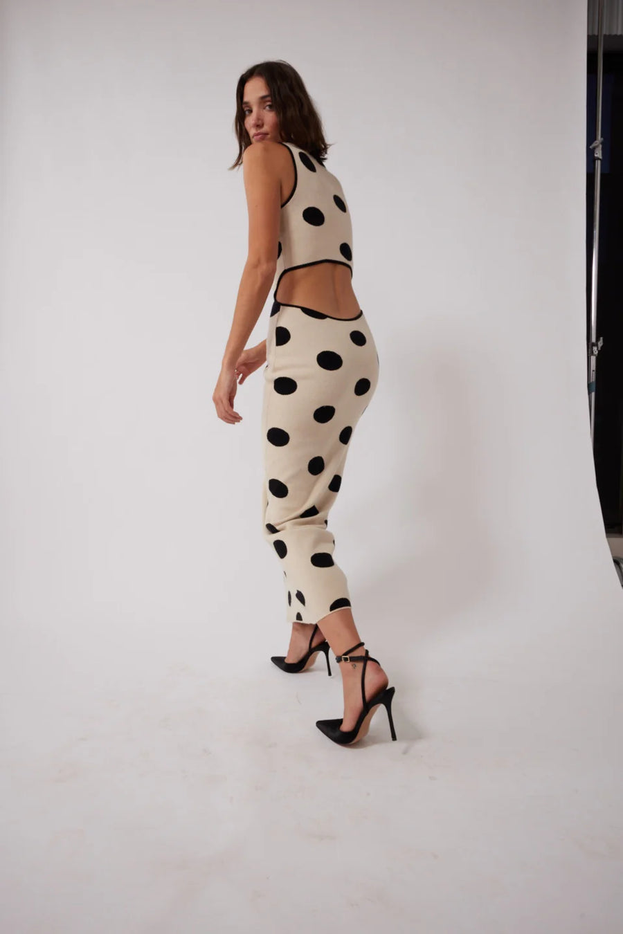 The Wolf Gang Mira Knit Maxi Dress - Creme Spot FINAL SALE