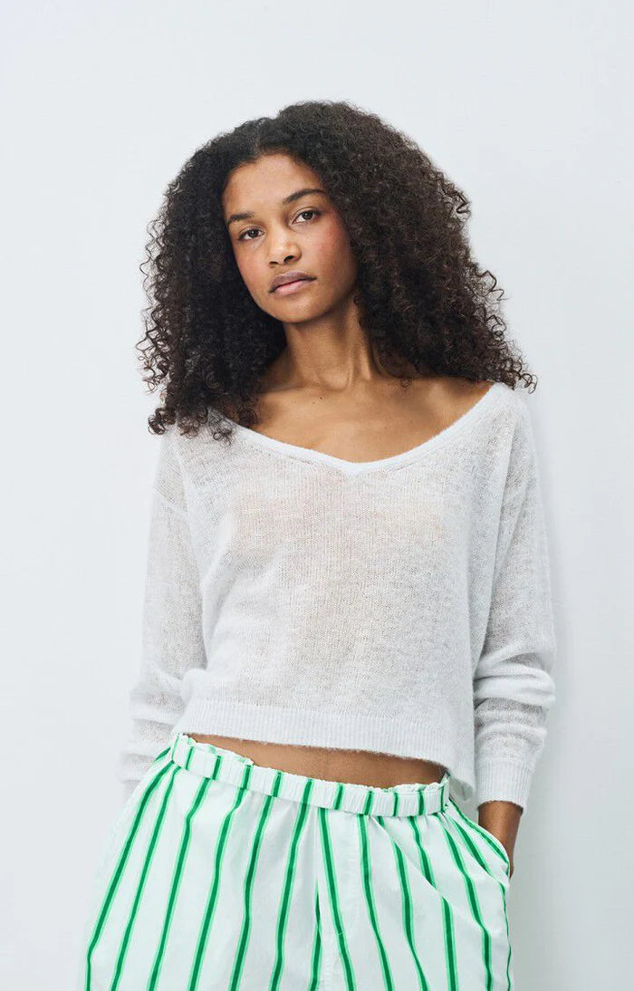 American Vintage Dumy V Neck Jumper - Arctic Melange