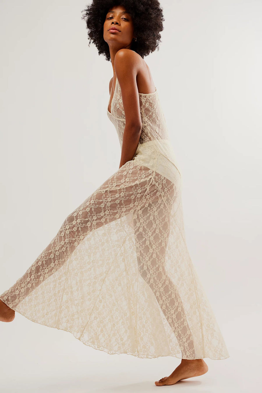 Free People A Little Lace Maxi Slip - Tea