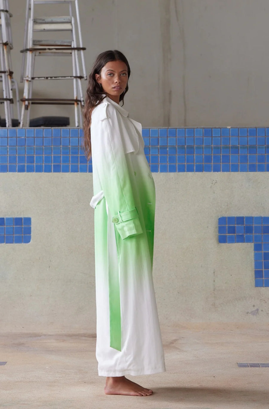 Pippa The Label Beatrix Trench Coat - White/Lime Ombre FINAL SALE