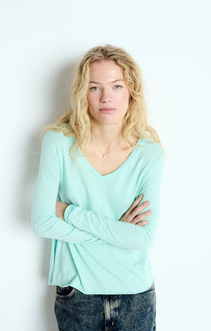 American Vintage Jackonsville L/S Vneck - Vintage Cucumber