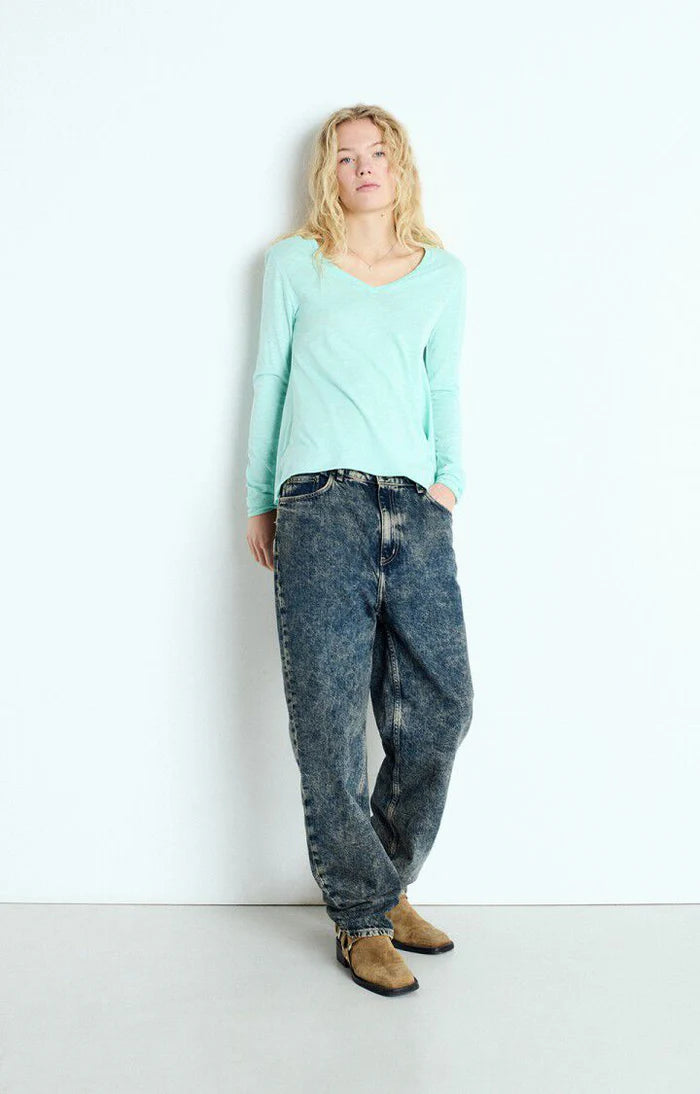 American Vintage Jackonsville L/S Vneck - Vintage Cucumber