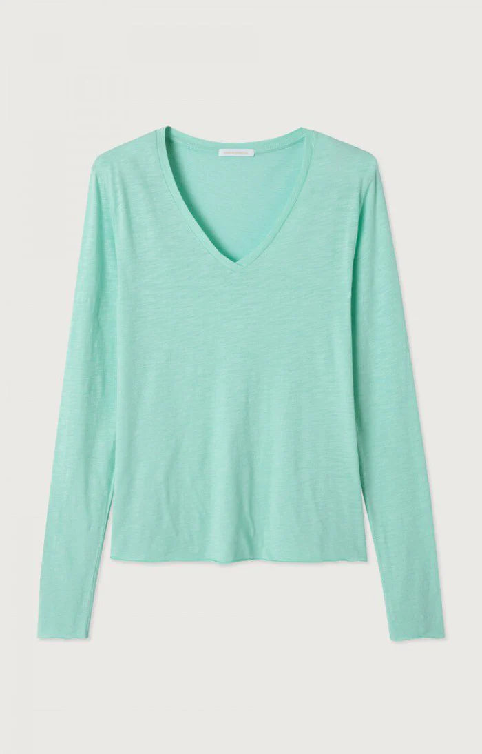 American Vintage Jackonsville L/S Vneck - Vintage Cucumber