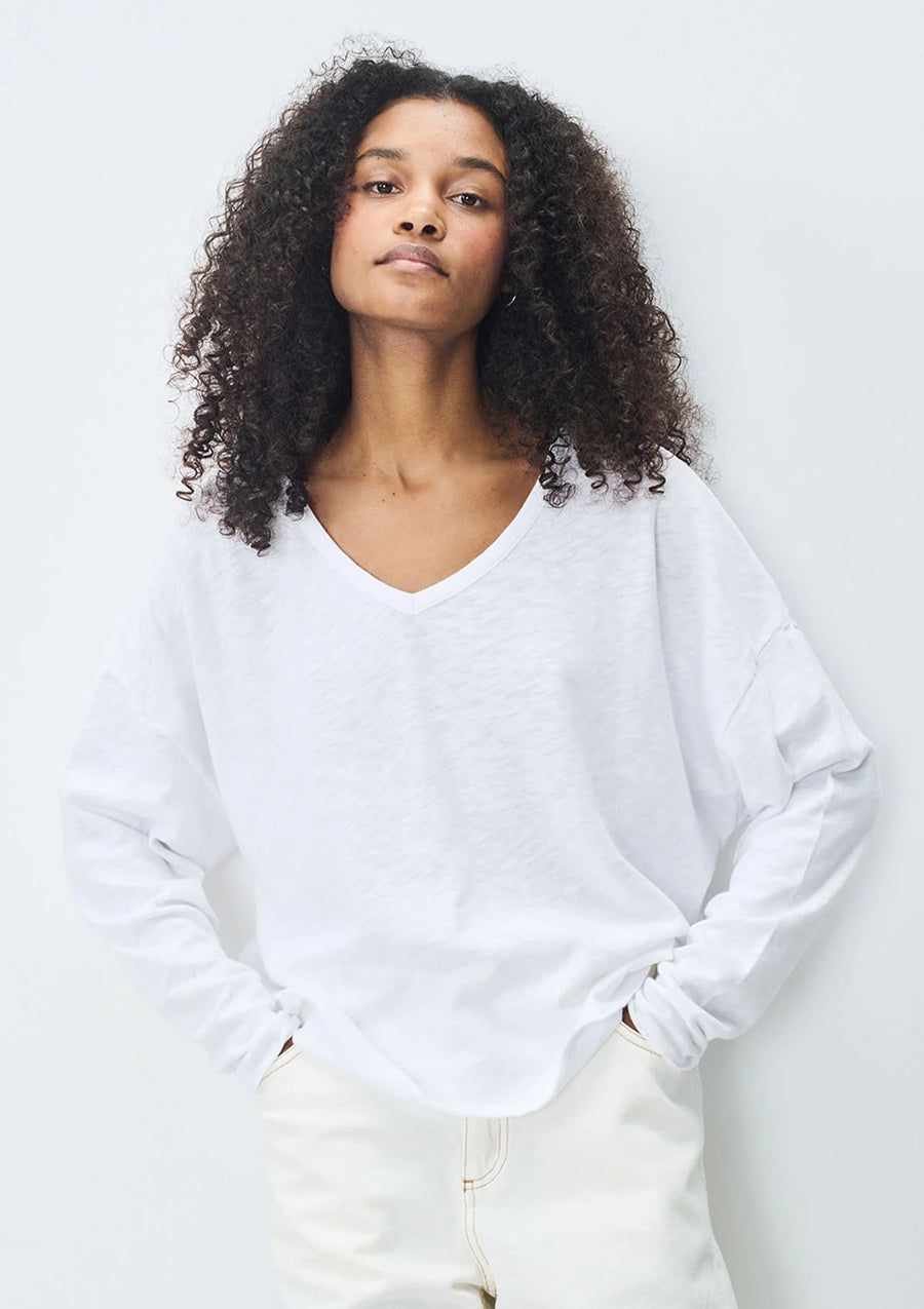 American Vintage Sonoma L/S V-neck - White
