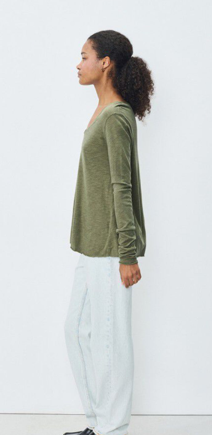 American Vintage Jackonville L/S Vneck Tee - Vintage Khaki