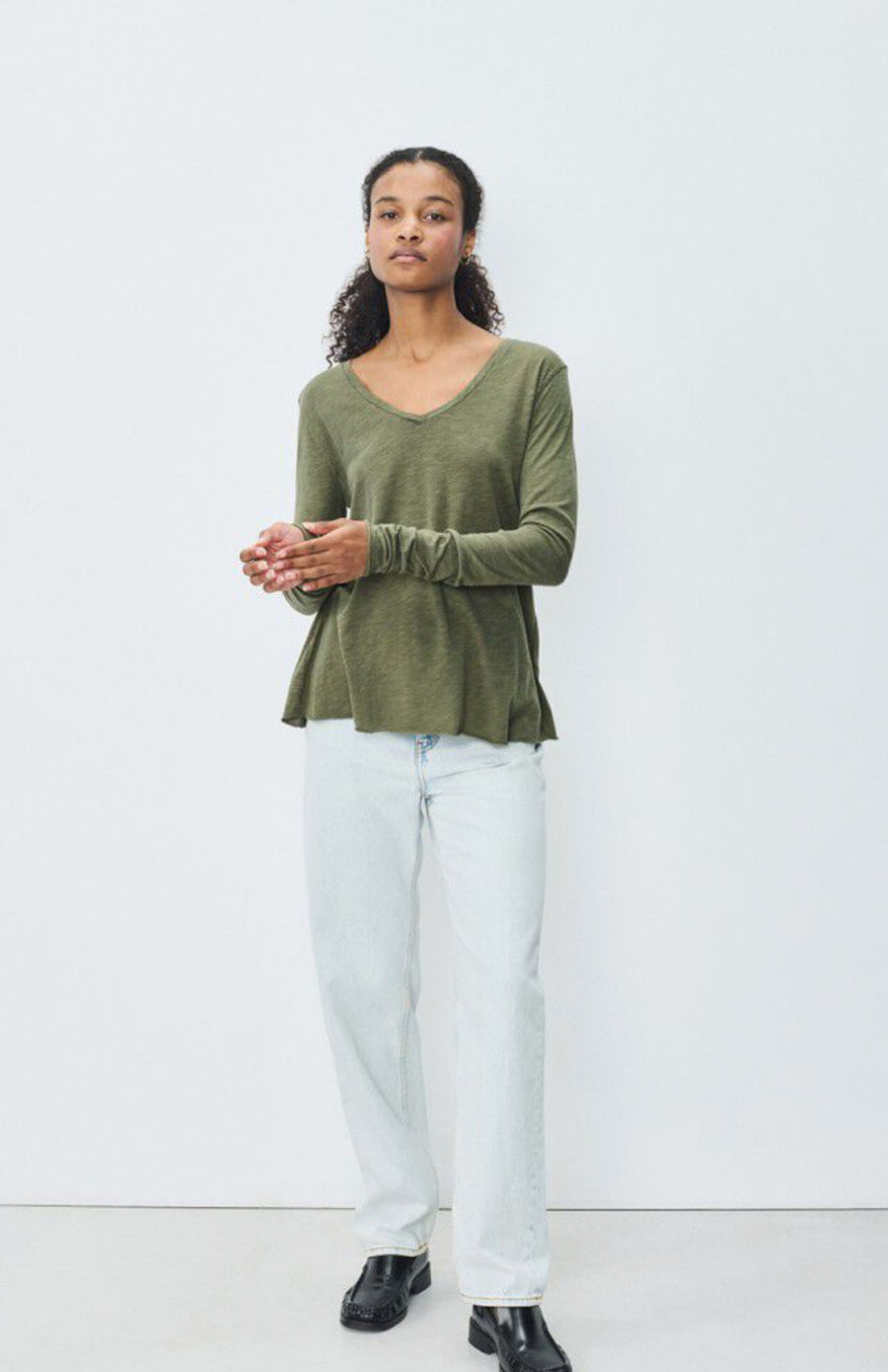 American Vintage Jackonville L/S Vneck Tee - Vintage Khaki