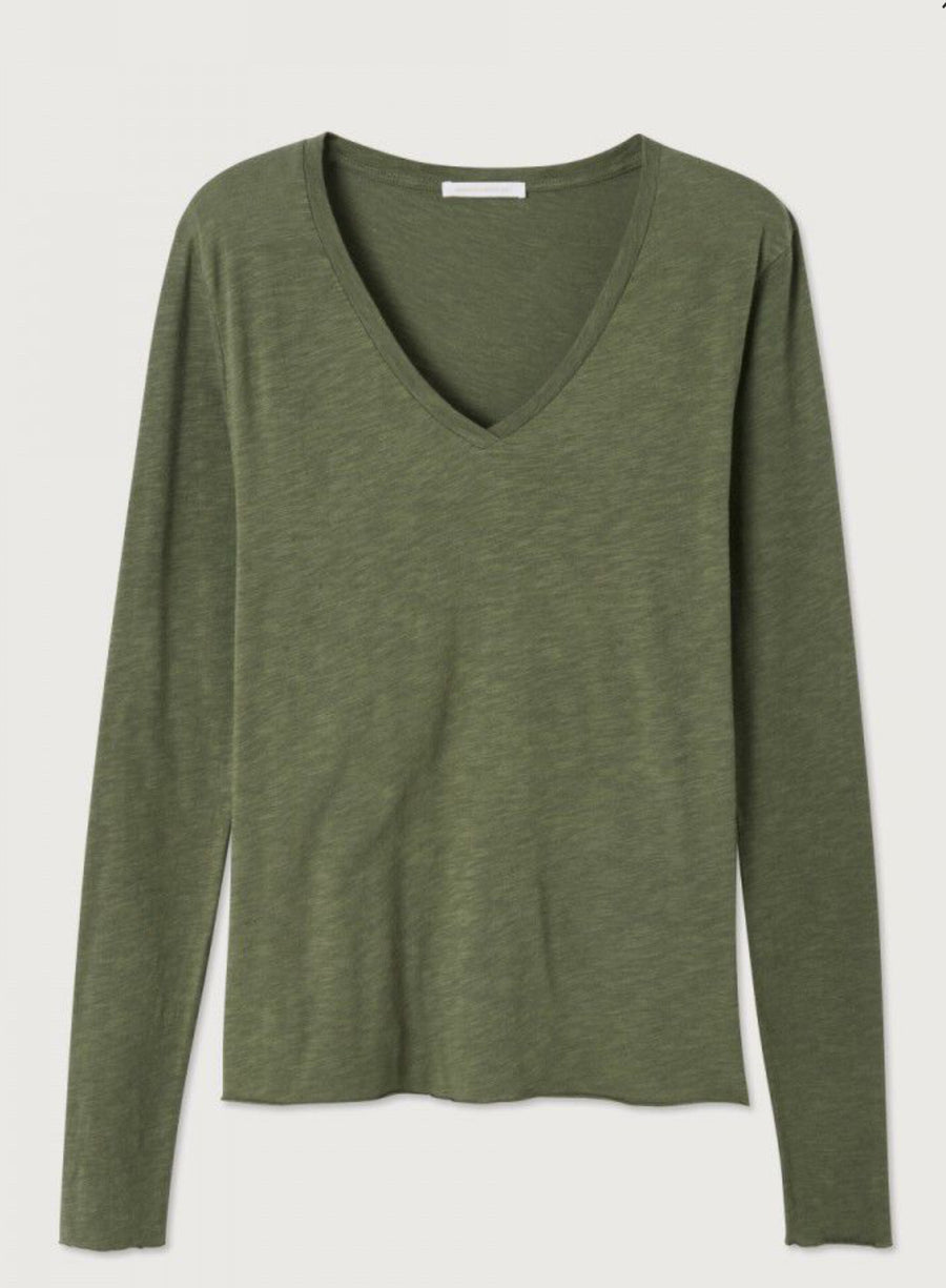 American Vintage Jackonville L/S Vneck Tee - Vintage Khaki