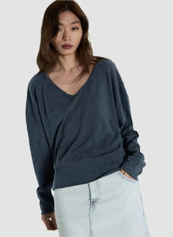 American Vintage Sonoma L/S V-neck - Vintage Navy Blue