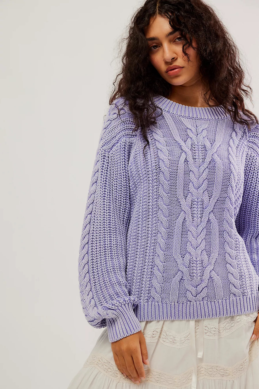 Free People Frankie Cable Sweater - Heavenly Lavender