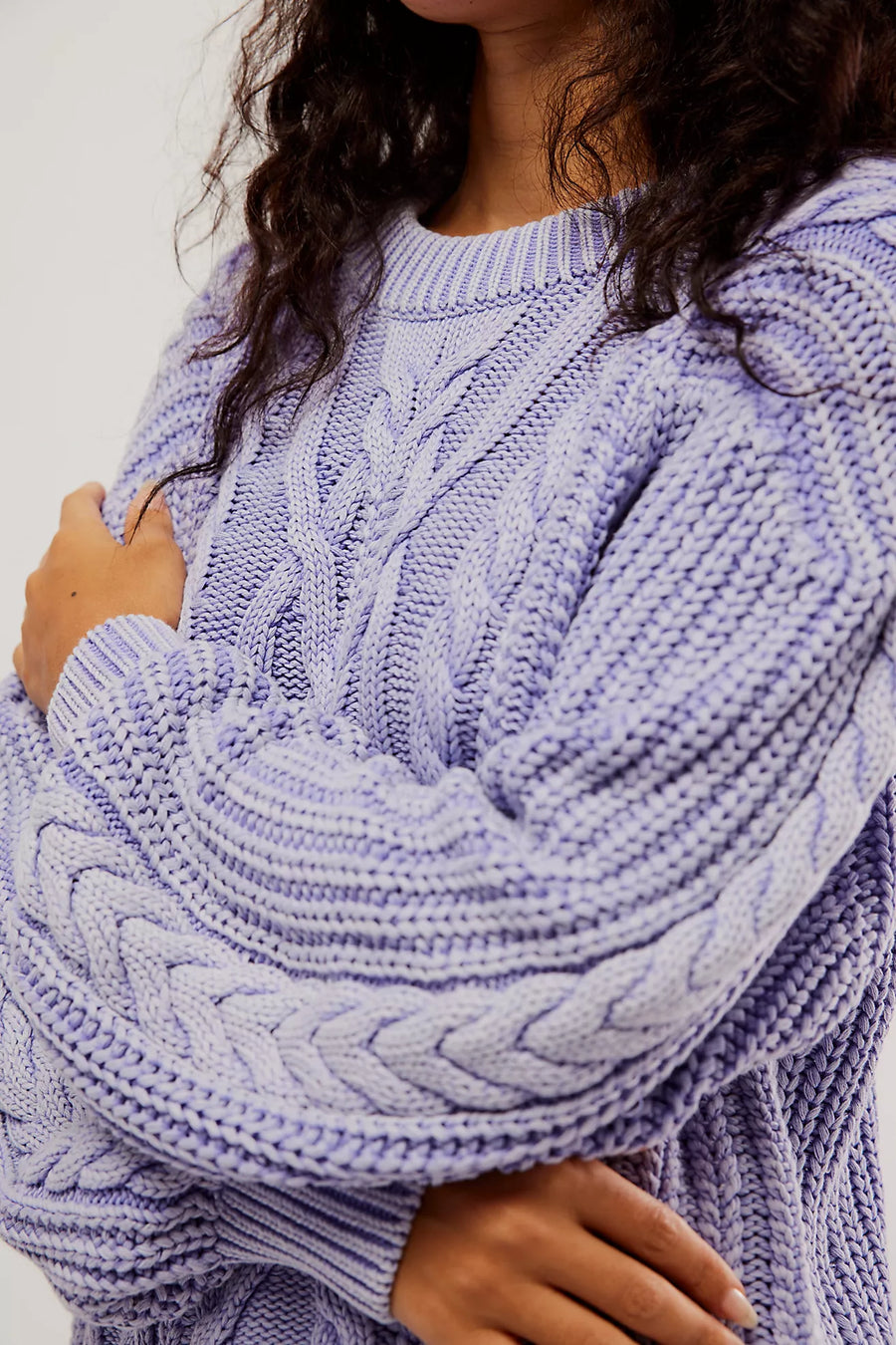 Free People Frankie Cable Sweater - Heavenly Lavender