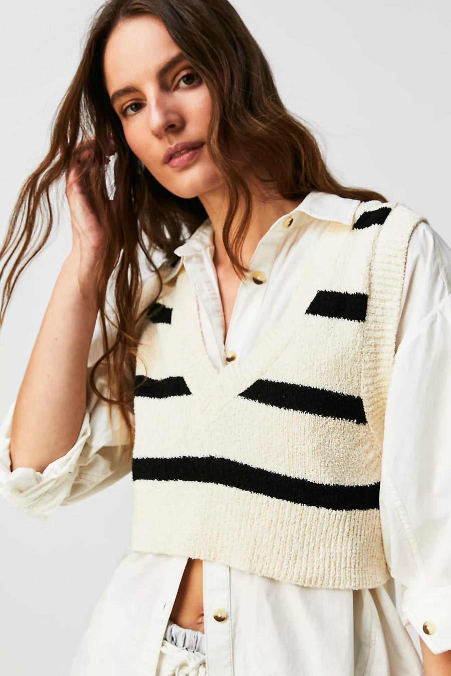 Free People Santa Monica Vest - White and Black Combo