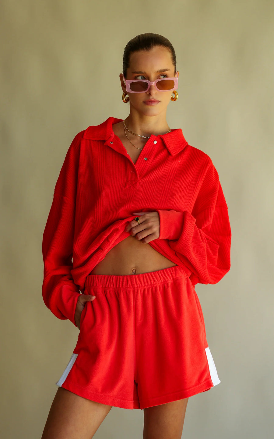 Araminta James Waffle Trim Sweatshirt - Coral