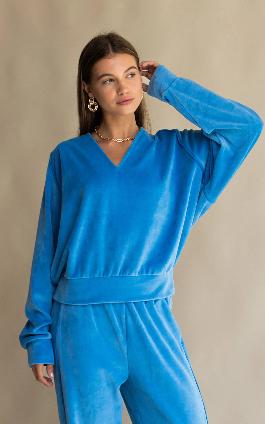 Araminta James Velour Piping Sweatshirt - Dusty Blue