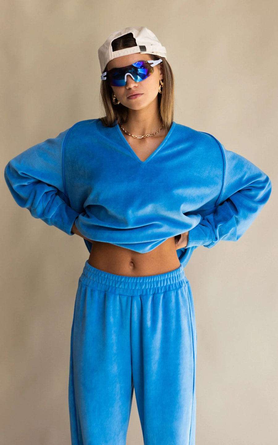 Araminta James Velour Piping Sweatshirt - Dusty Blue