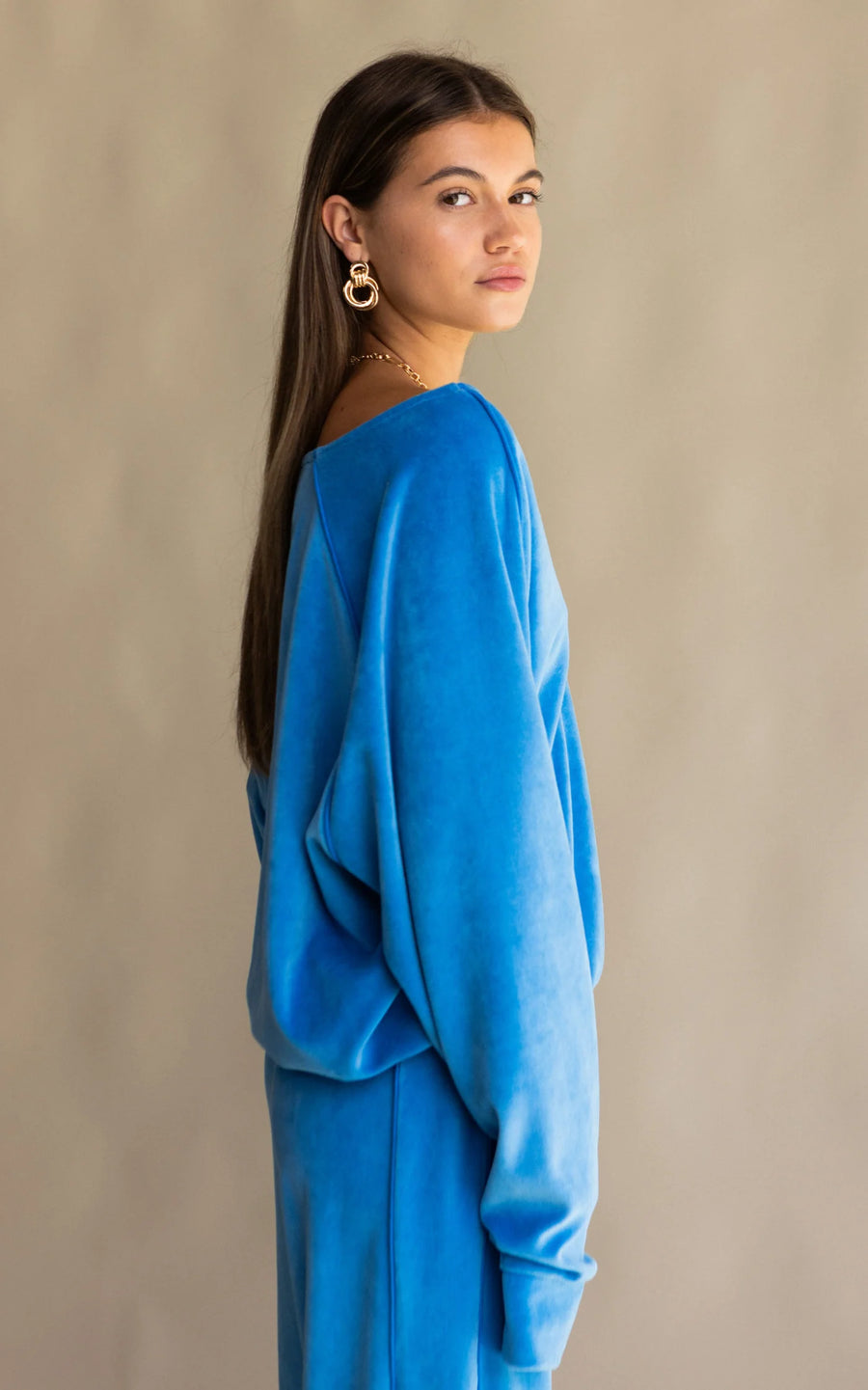 Araminta James Velour Piping Sweatshirt - Dusty Blue