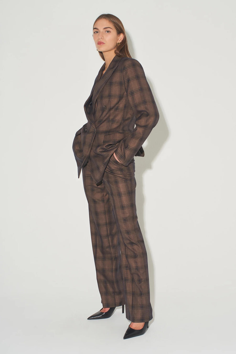 Hansen & Gretel Alistair Double Breasted Blazer - Charcoal Tartan