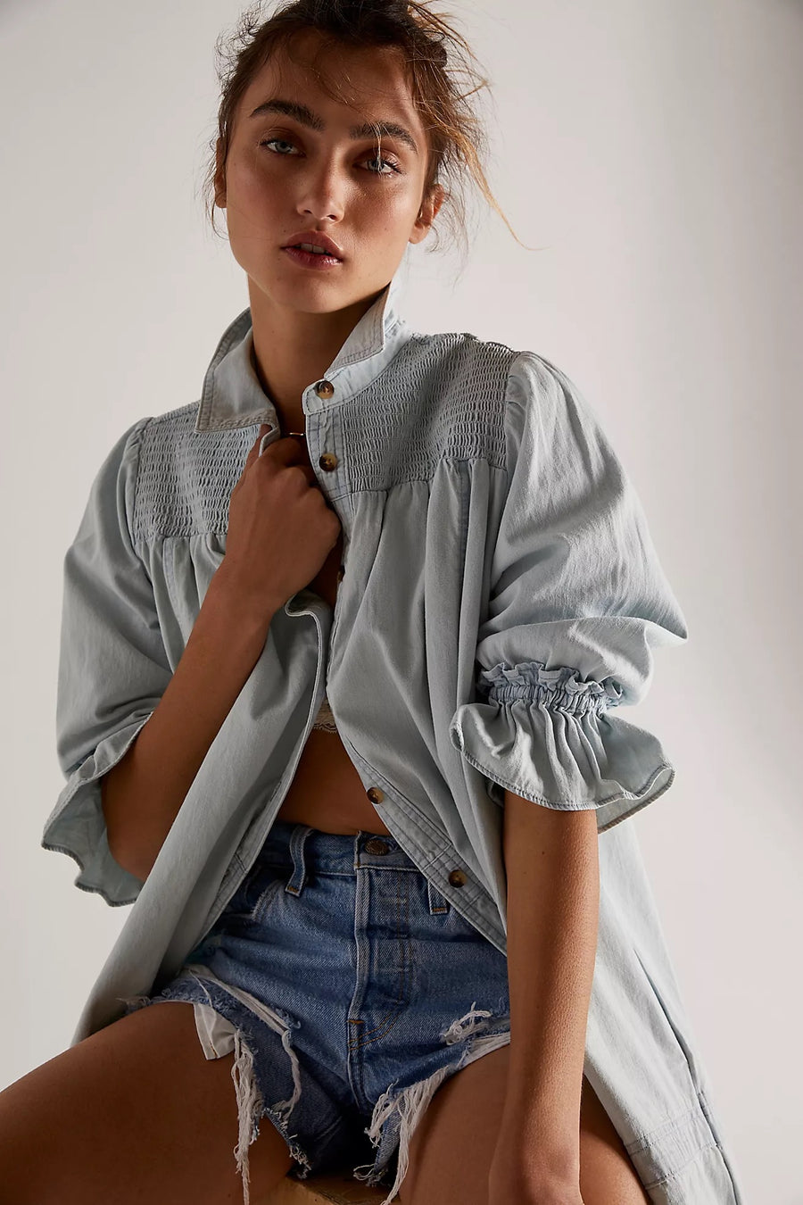 Free People Vanessa Denim Tunic - Blue Chill