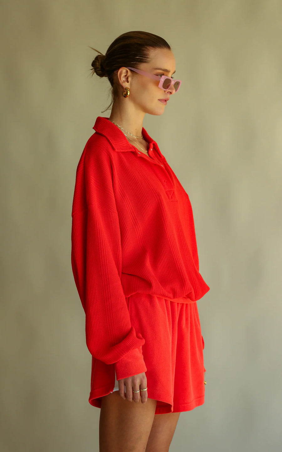 Araminta James Waffle Trim Sweatshirt - Coral