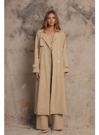 Pippa The Label Anderson Trench Coat - Beige Pin Stripe