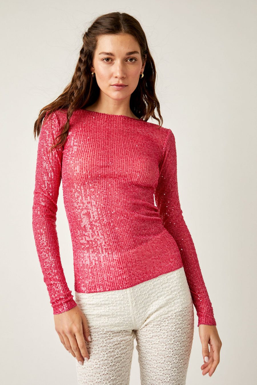 Free People Gold Rush Long Sleeve - Hot Pink Combo