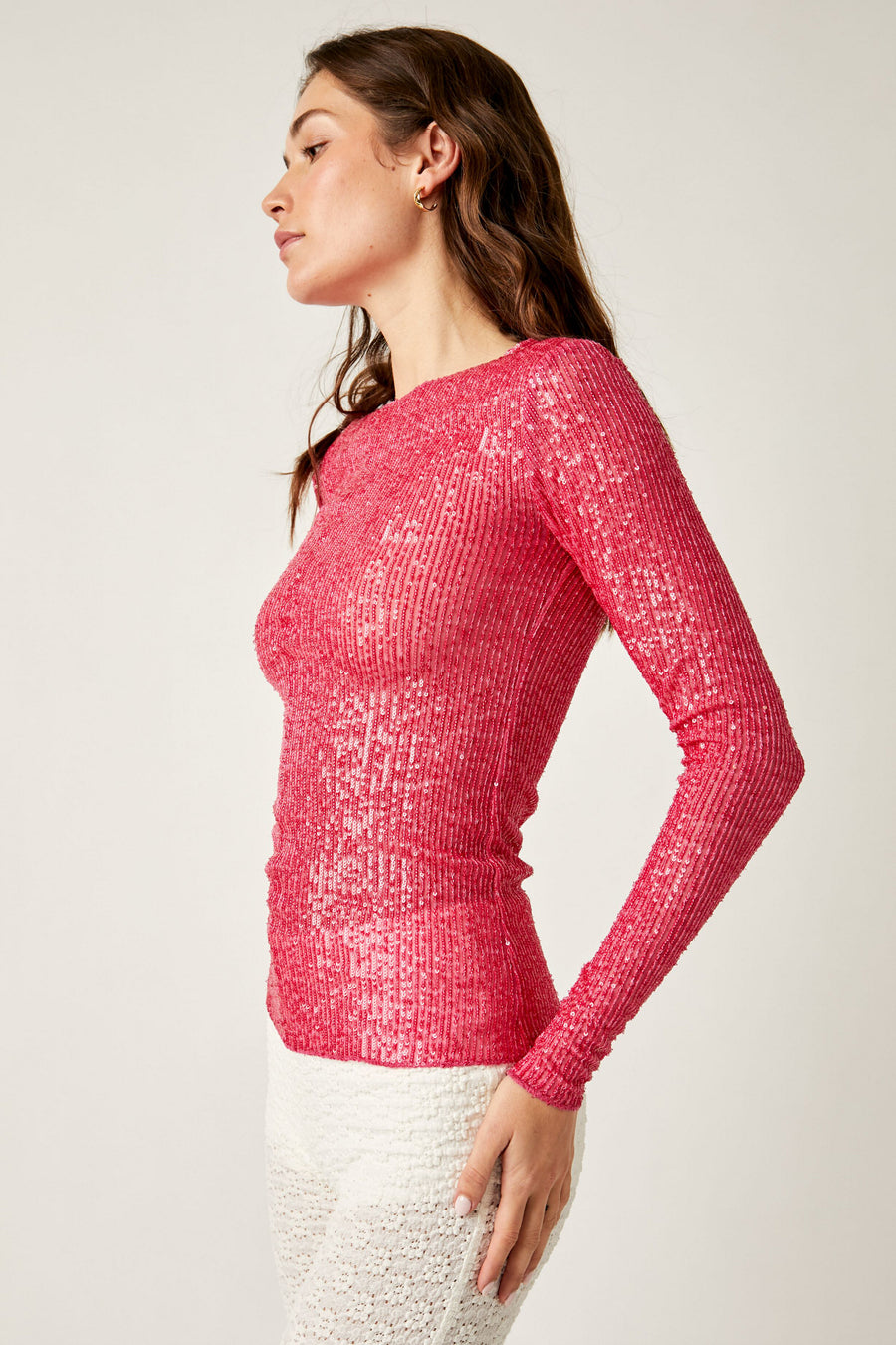 Free People Gold Rush Long Sleeve - Hot Pink Combo