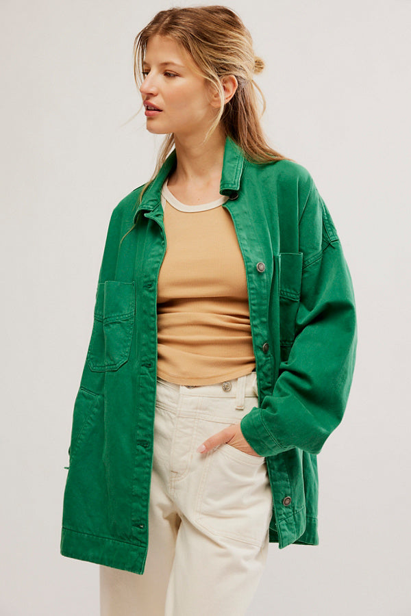 Free People Madison City Twill Jacket - Kelly Green