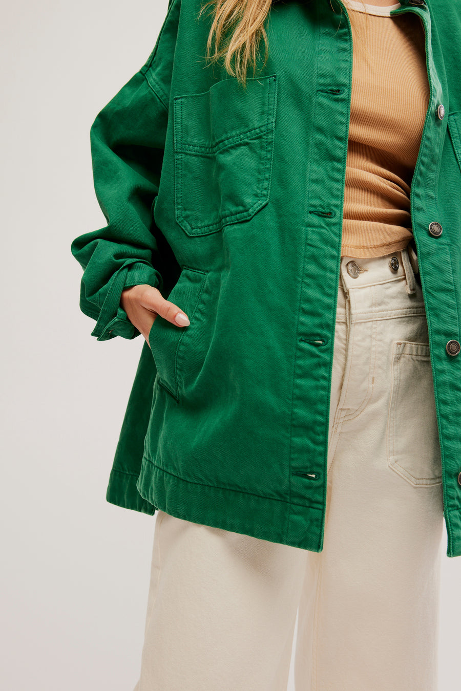 Free People Madison City Twill Jacket - Kelly Green