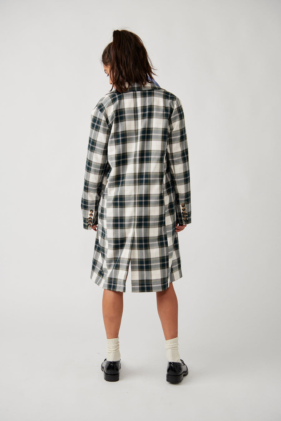 Free People Freddie Longline Blazer Plaid - Green Plaid