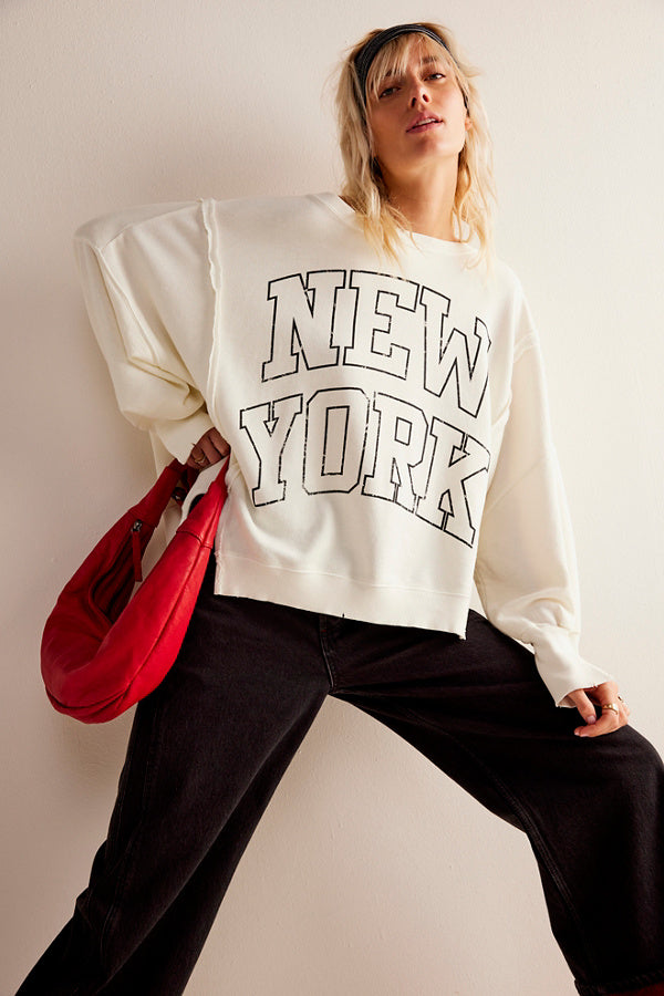 Free People Graphic Camden Pullover - Cloud Combo New York