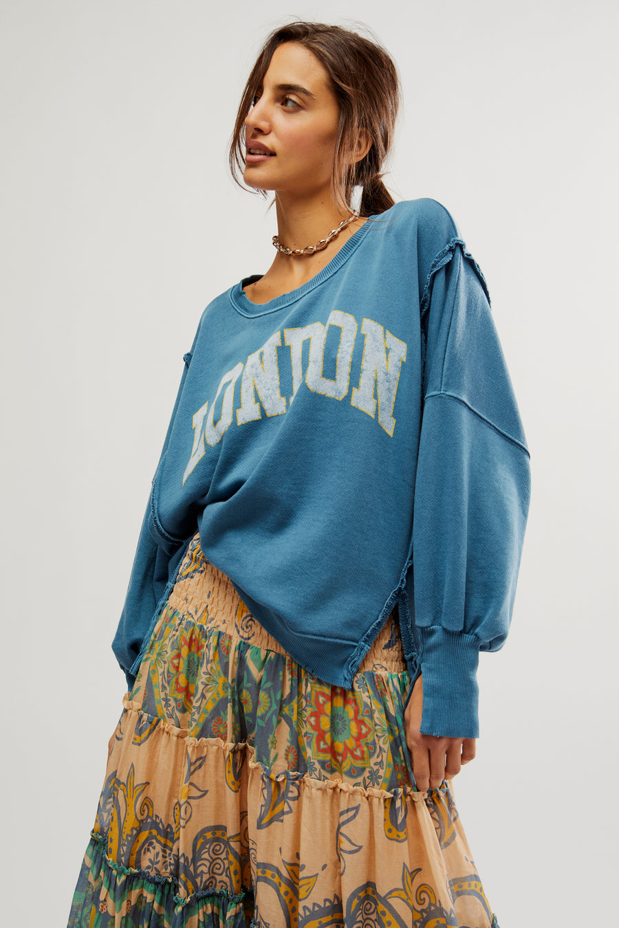 Free People Super Thrills Convertible Maxi Skirt - Blue Sky Combo