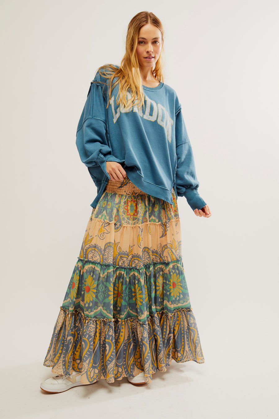Free People Super Thrills Convertible Maxi Skirt - Blue Sky Combo