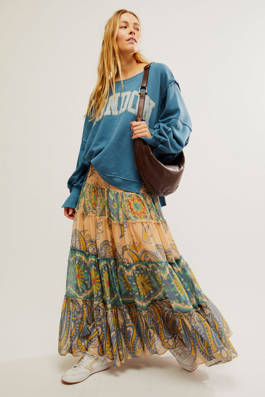 Free People Super Thrills Convertible Maxi Skirt - Blue Sky Combo