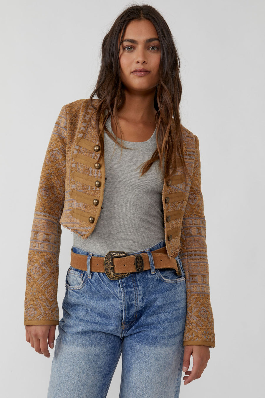 Free People Juliette Cropped Jacket - Gold Combo