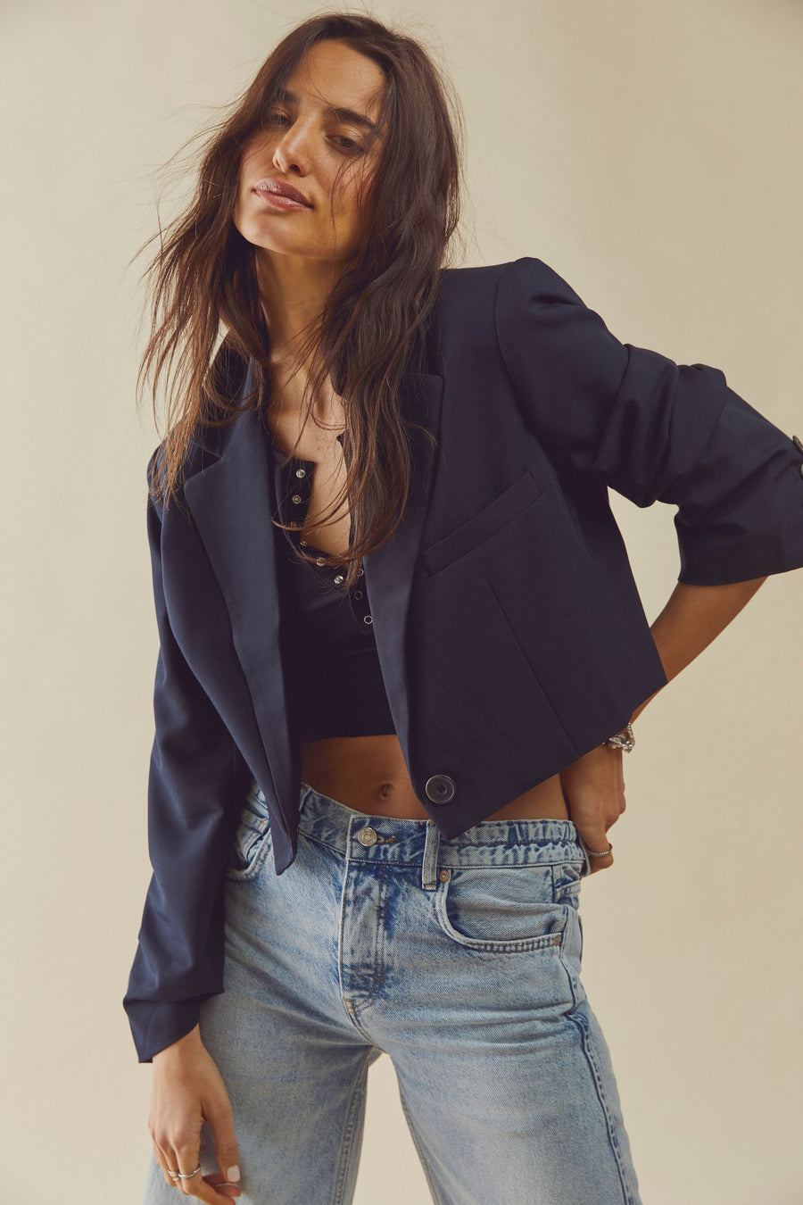 Free People Block Party Crop Blazer - Black