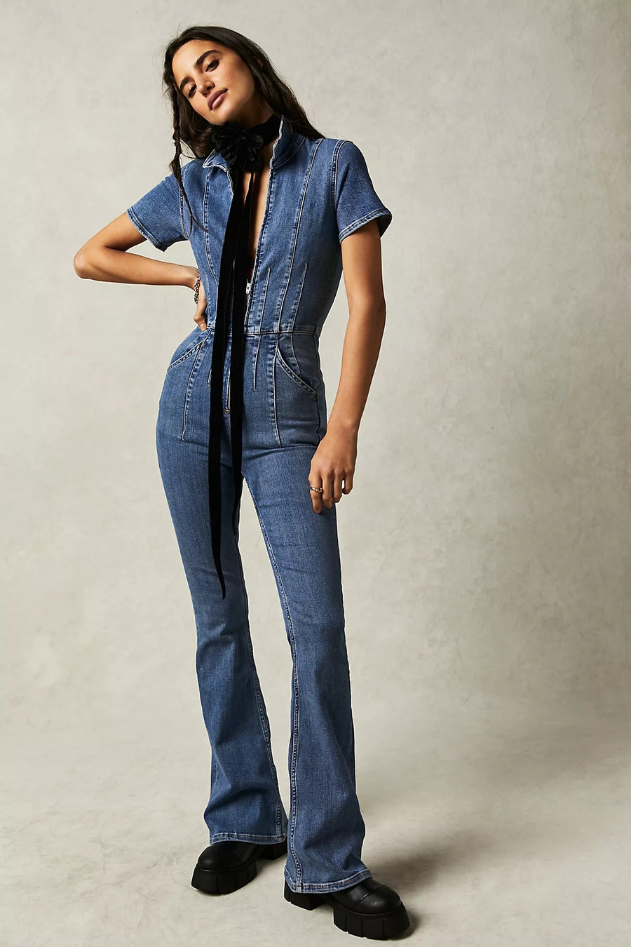 Free People Jayde Flare Jumpsuit - Sunburst Blue