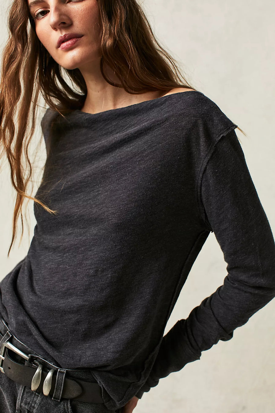 Free People Kimmi Long Sleeve Top - Black
