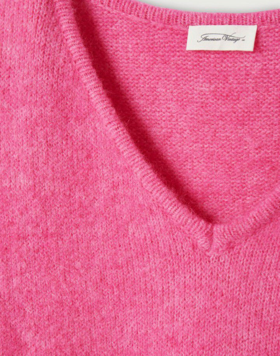 American Vintage East V Neck Pullover - Bubble Gum Melange