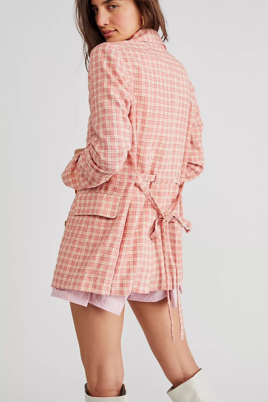 Free People Olivia Gingham Blazer - Pink