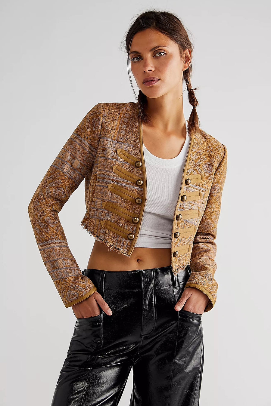 Free People Juliette Cropped Jacket - Gold Combo