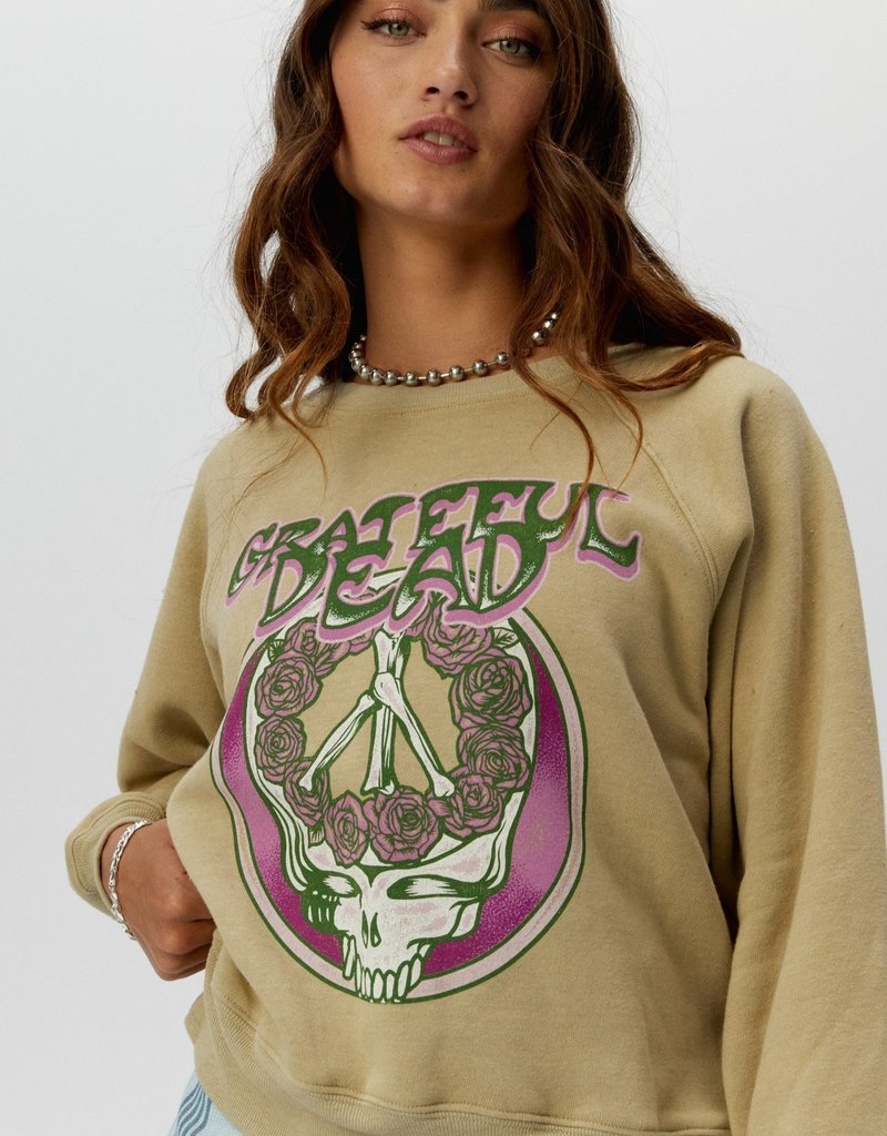 Daydreamer Grateful Dead Skull & Roses Raglan Crew - Khaki